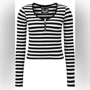 Killstar Izora White and Black Stripe Ribbed Long Sleeve Top